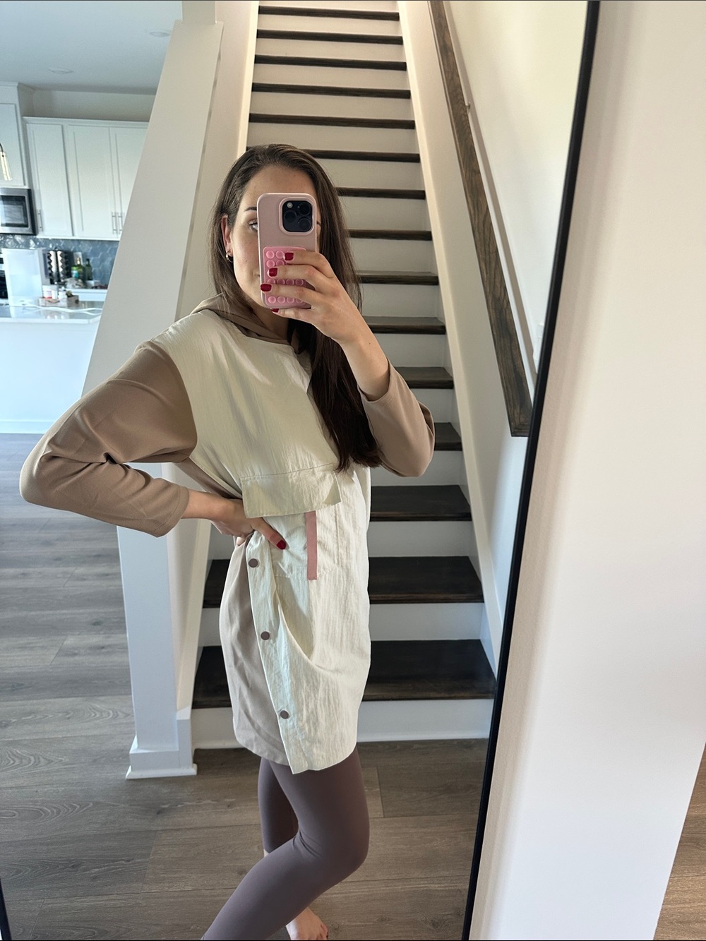 ZARA Light Cream Anorak Sweater Tunic with Taupe Sleeves